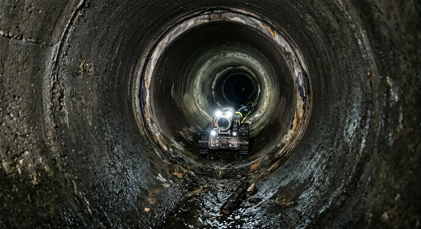 Robotic sewer camera inspecting pipe interior for Sewer Line Repair in Hayesville